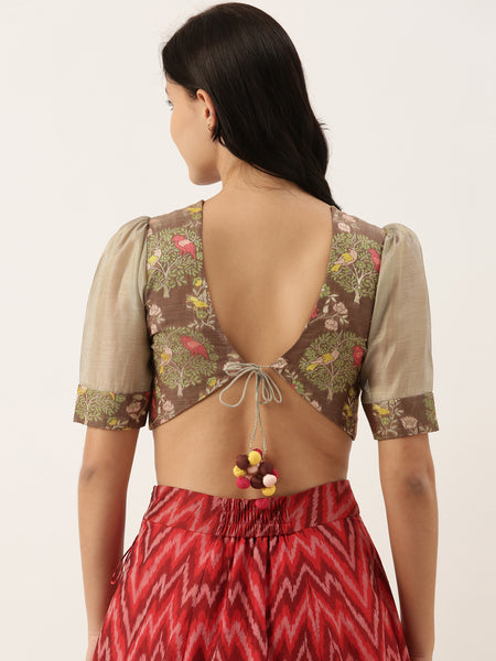 Brown Silk Jaquard Blouse - ASBL040