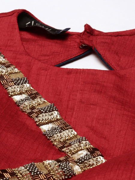 Silk Red Sequened Blouse  - ASBL045