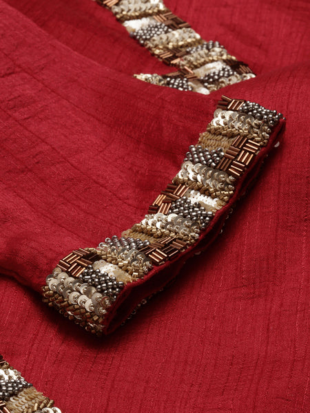 Silk Red Sequened Blouse  - ASBL045