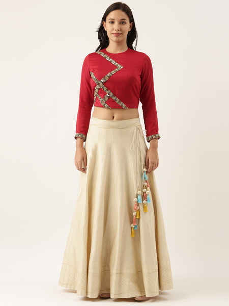 Silk Red Sequened Blouse  - ASBL045