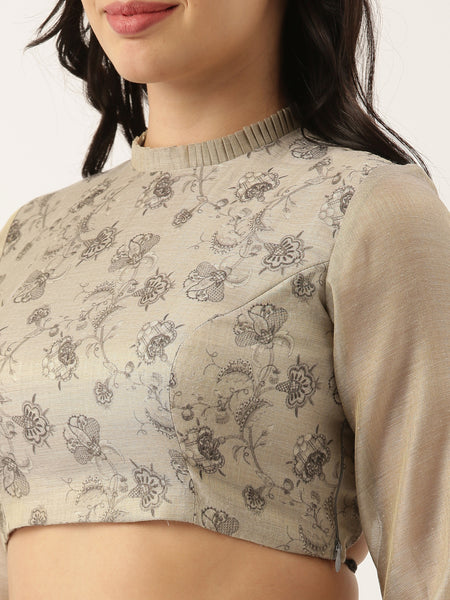 Grey Black Back Open Chanderi Blouse  - ASBL046