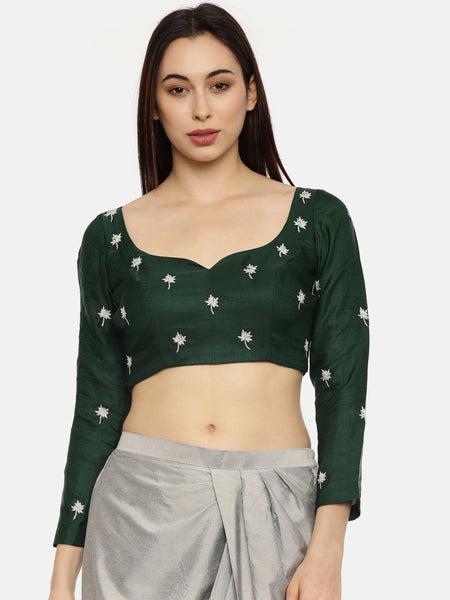 Green Embroidered Silk Blouse  - ASBL049