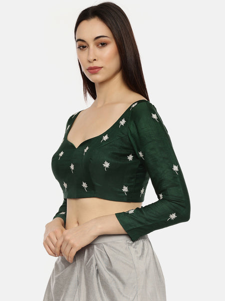 Green Embroidered Silk Blouse  - ASBL049