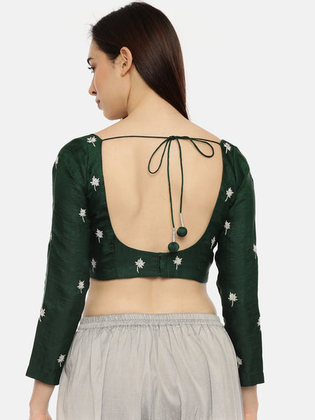 Green Embroidered Silk Blouse  - ASBL049