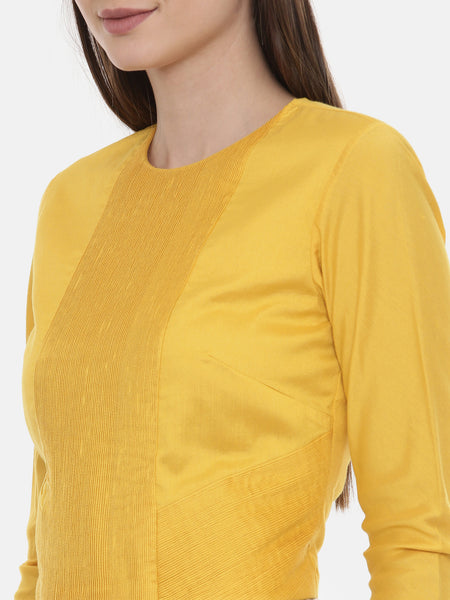 Pintuck Yellow Silk Blouse  - ASBL050