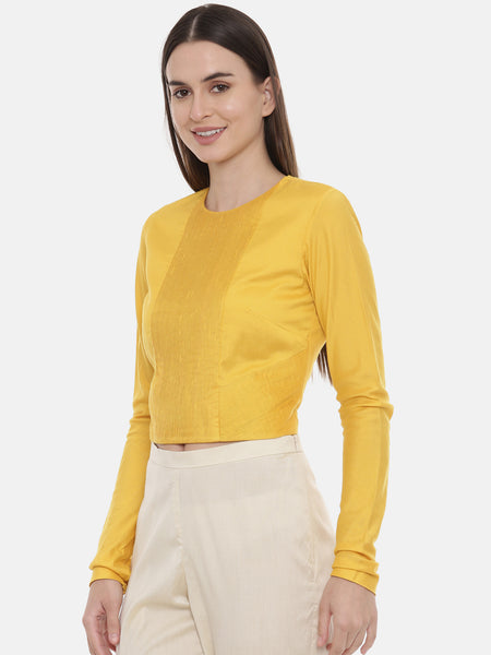 Pintuck Yellow Silk Blouse  - ASBL050