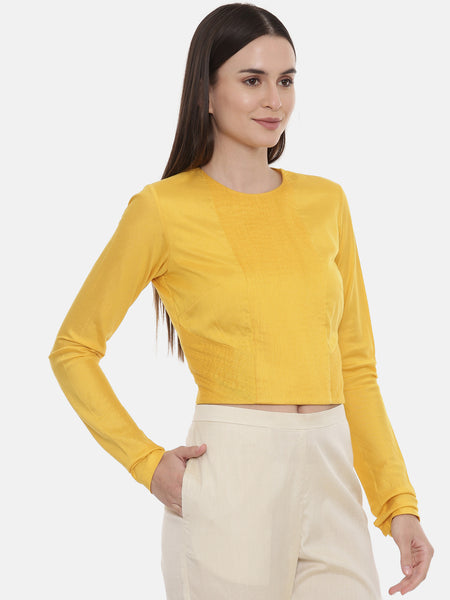 Pintuck Yellow Silk Blouse  - ASBL050