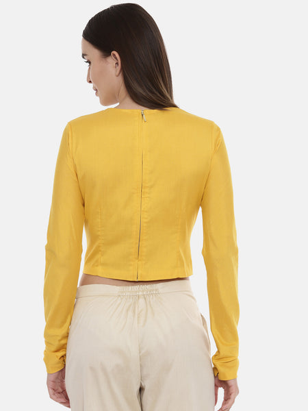 Pintuck Yellow Silk Blouse  - ASBL050