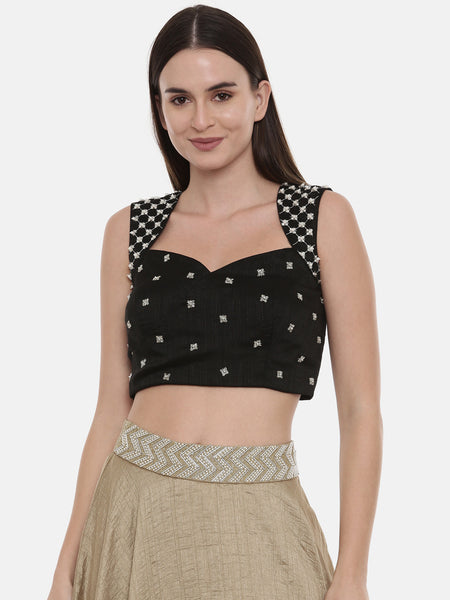 Classic Black Embroidred Blouse - ASBL057