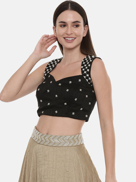 Classic Black Embroidred Blouse - ASBL057