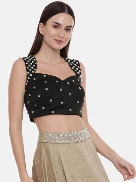 Classic Black Embroidred Blouse - ASBL057