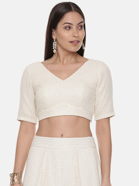 Ivory Georgette Sequin Blouse - ASBL069