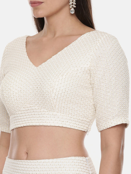 Ivory Georgette Sequin Blouse - ASBL069