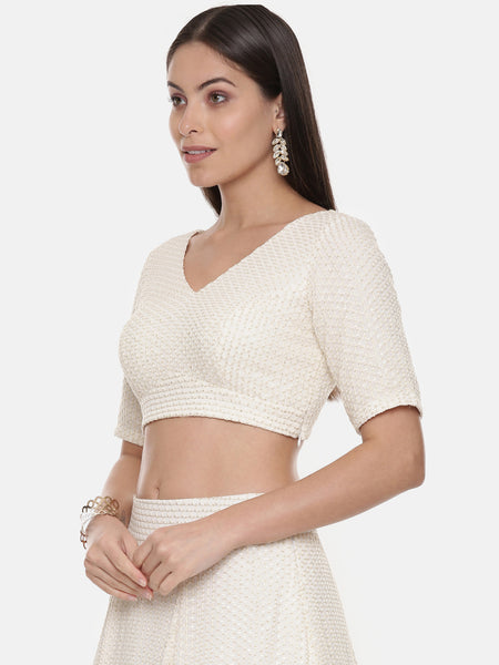 Ivory Georgette Sequin Blouse - ASBL069