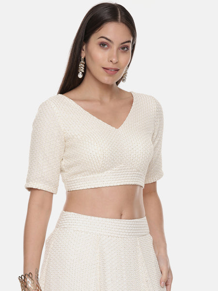 Ivory Georgette Sequin Blouse - ASBL069