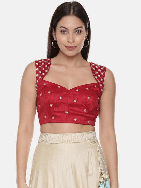 Red Sequin Silk Blouse - ASBL072