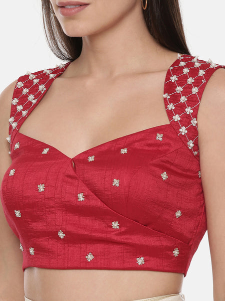 Red Sequin Silk Blouse - ASBL072