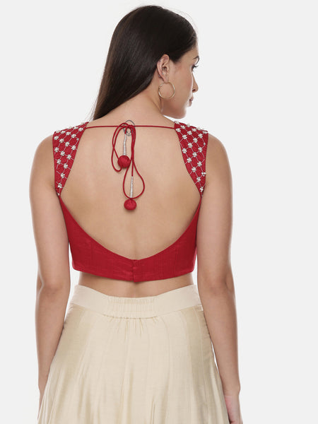 Red Sequin Silk Blouse - ASBL072