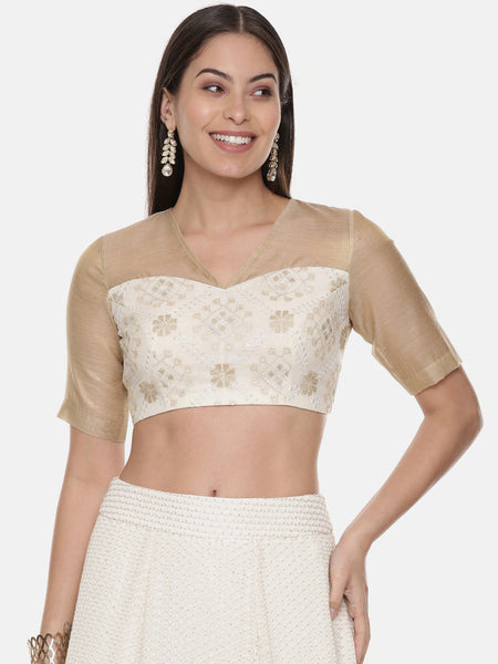 Chanderi Beige Ivory Emb Blouse - ASBL075