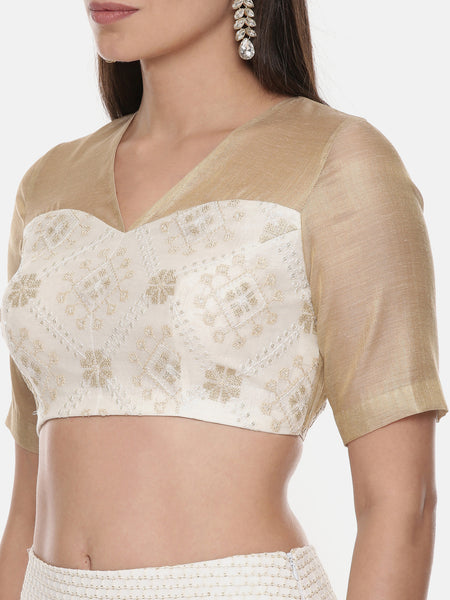 Chanderi Beige Ivory Emb Blouse - ASBL075