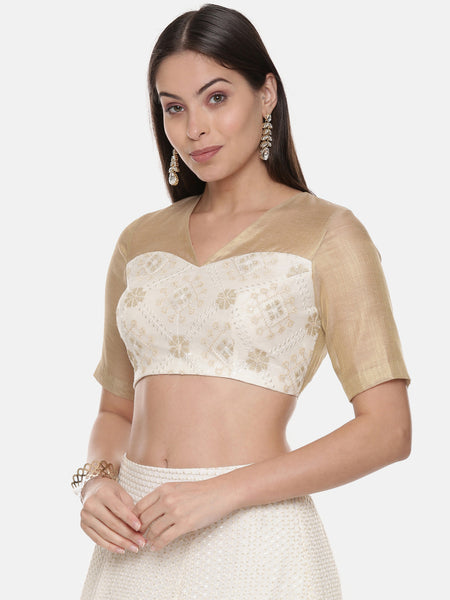 Chanderi Beige Ivory Emb Blouse - ASBL075