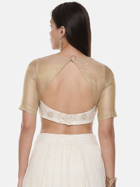 Chanderi Beige Ivory Emb Blouse - ASBL075