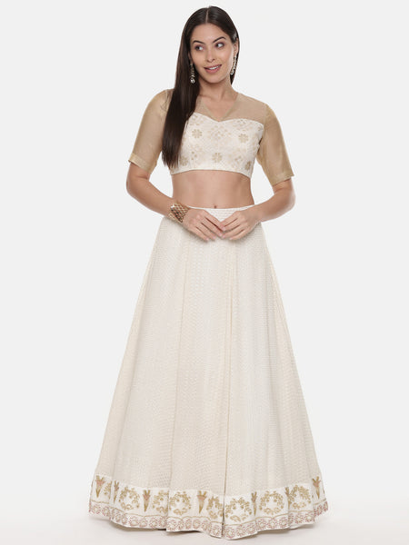 Chanderi Beige Ivory Emb Blouse - ASBL075