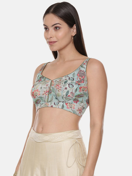 Printed Green Muslin Blouse - ASBL076