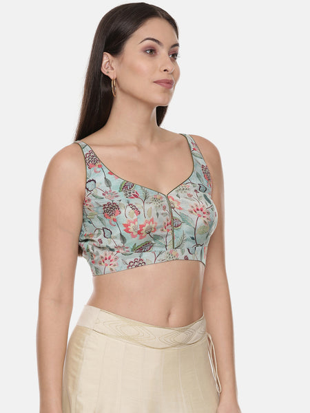 Printed Green Muslin Blouse - ASBL076