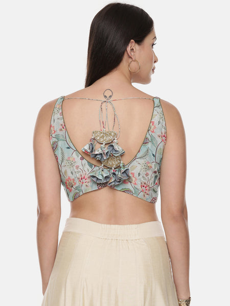 Printed Green Muslin Blouse - ASBL076