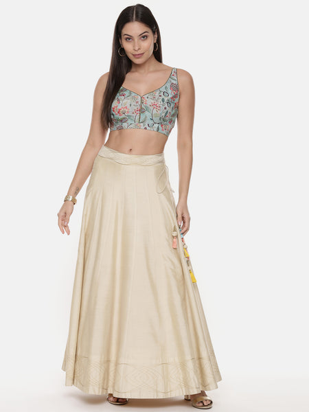 Printed Green Muslin Blouse - ASBL076