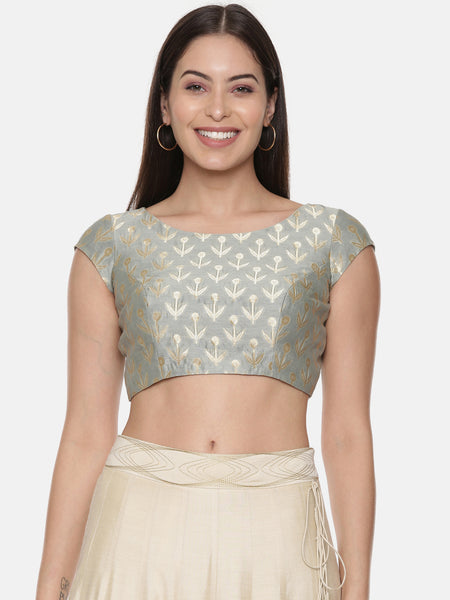 Silk Banares Aqua Blouse - ASBL079