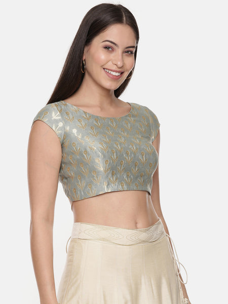 Silk Banares Aqua Blouse - ASBL079