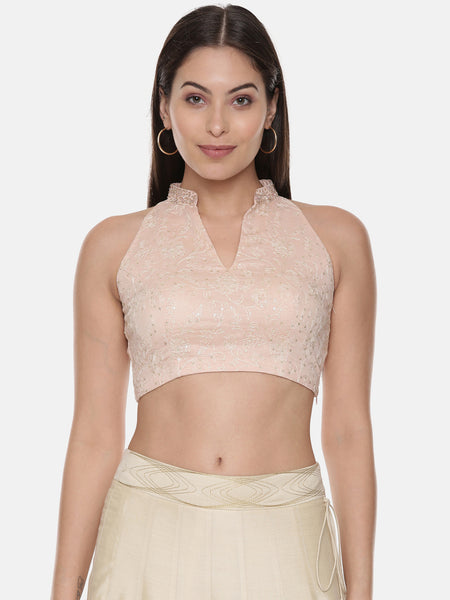 Pink Embroidery Chanderi Blouse - ASBL082