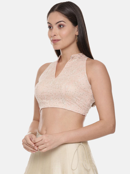 Pink Embroidery Chanderi Blouse - ASBL082