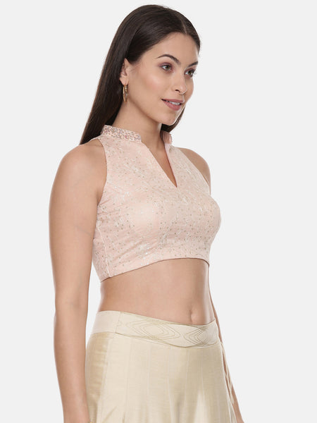 Pink Embroidery Chanderi Blouse - ASBL082