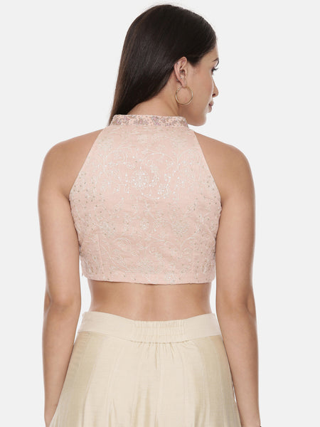 Pink Embroidery Chanderi Blouse - ASBL082