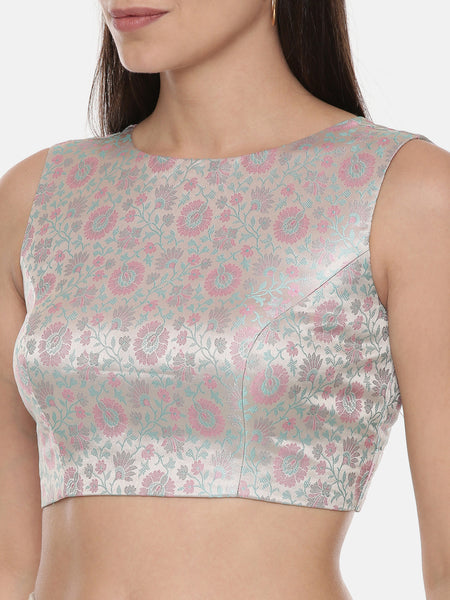 Silk Banares Silver Blue Blouse - ASBL085