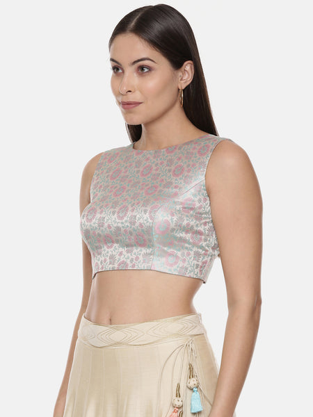 Silk Banares Silver Blue Blouse - ASBL085