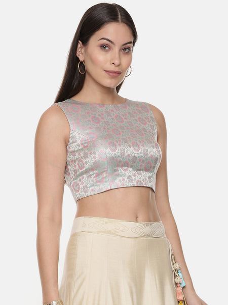 Silk Banares Silver Blue Blouse - ASBL085