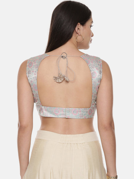 Silk Banares Silver Blue Blouse - ASBL085