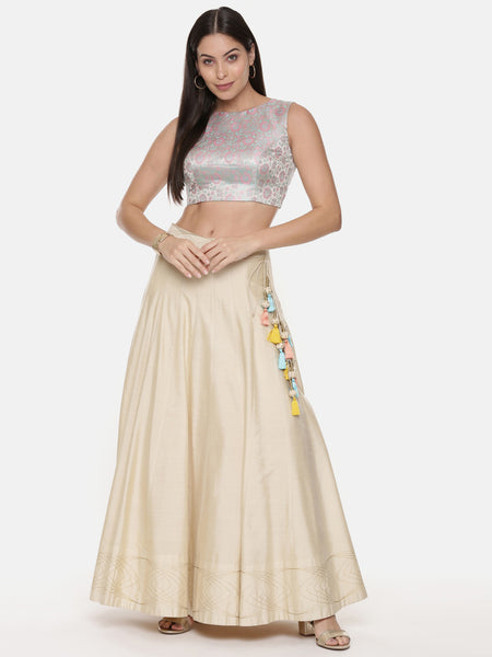 Silk Banares Silver Blue Blouse - ASBL085