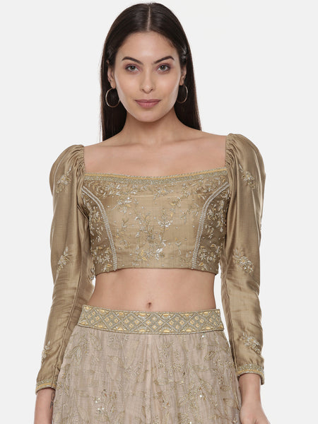 Silk Hand Embroidered Gold Blouse - ASBL086