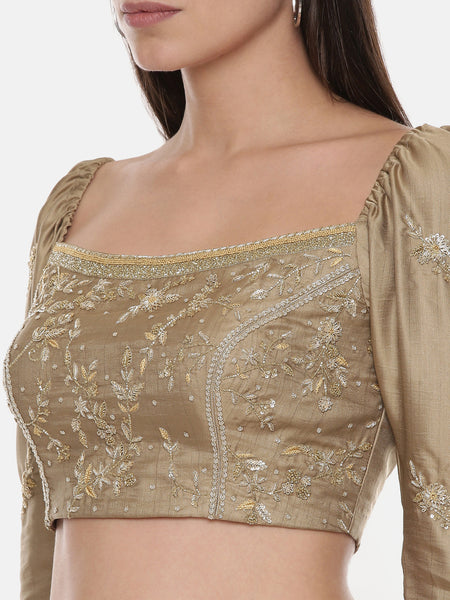 Silk Hand Embroidered Gold Blouse - ASBL086