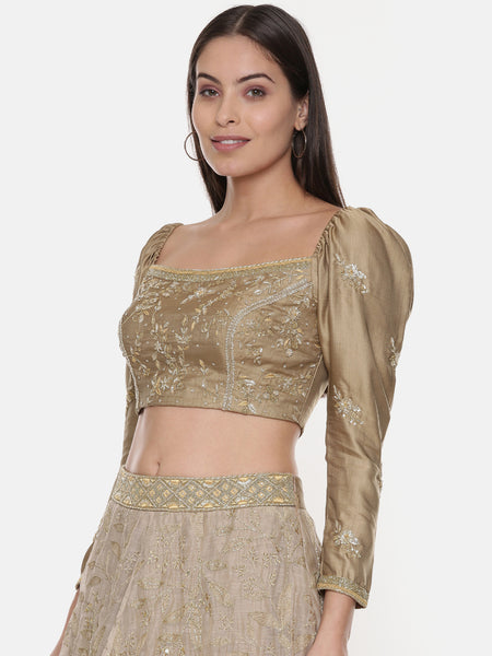 Silk Hand Embroidered Gold Blouse - ASBL086