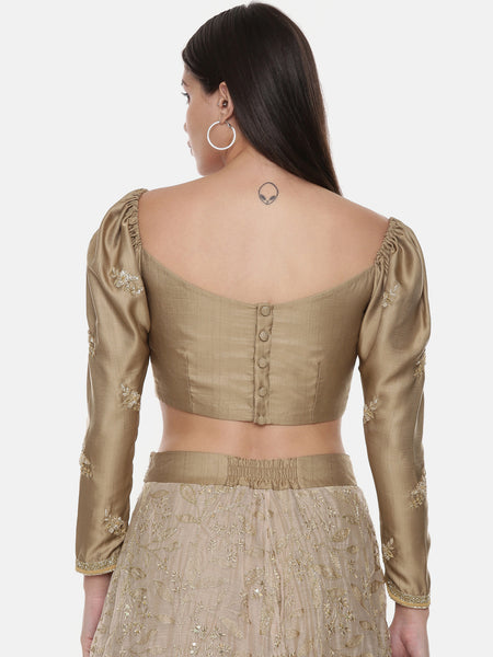 Silk Hand Embroidered Gold Blouse - ASBL086