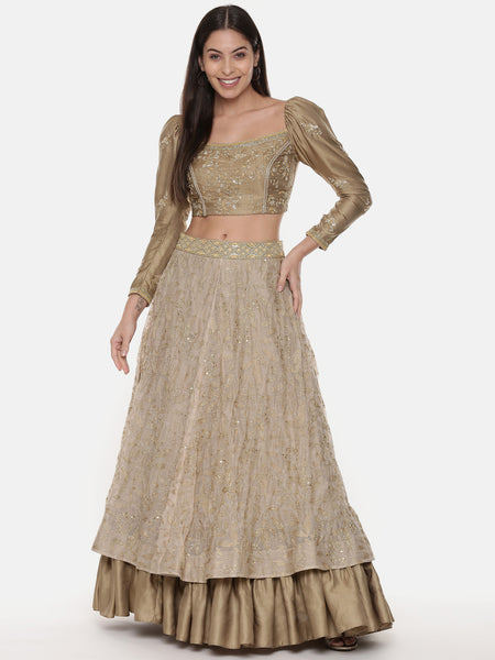 Silk Hand Embroidered Gold Blouse - ASBL086