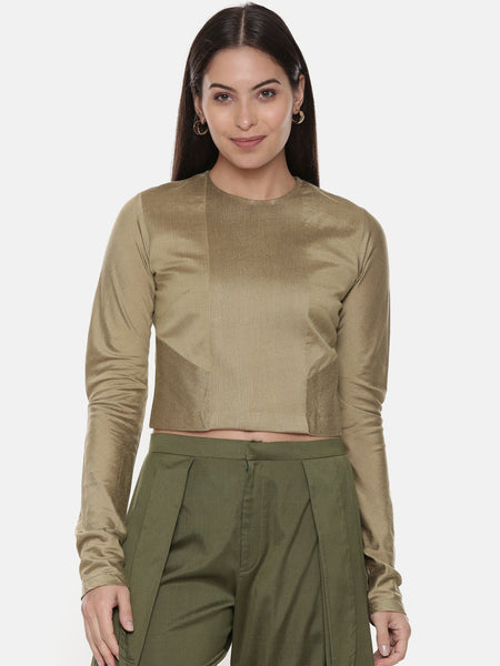 Silk Pintuck Gold Long Blouse - ASBL089