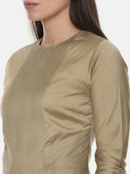 Silk Pintuck Gold Long Blouse - ASBL089