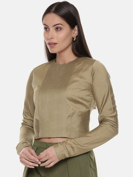 Silk Pintuck Gold Long Blouse - ASBL089